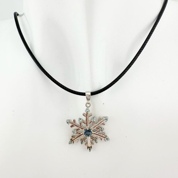 London Blue Topaz Fun and Festive Snowflake Necklace - Picture 10 of 13